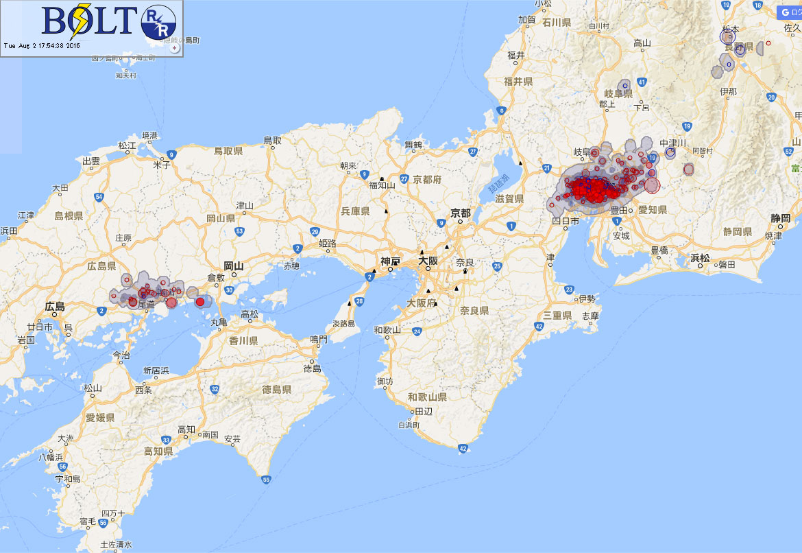 [平成28年8月2日17時50分頃の雷嵐BOLTの表示]の画像